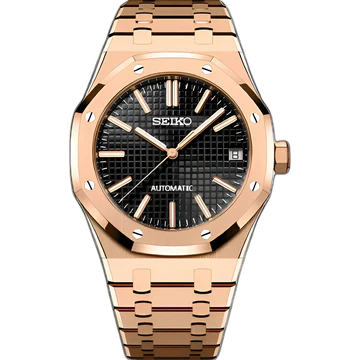 Seiko Mod Royal Oak Negro y Oro Rosa