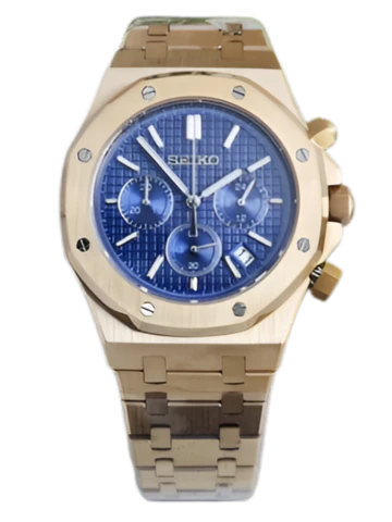 Seiko Mod Royal Oak Chronograph Oro Rosa dial azul